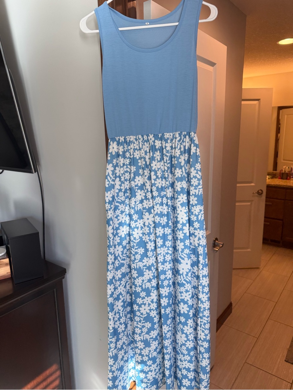 Women’s ' Light Blue Floral Maxi Dress - Sleeveless